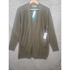 NWT Pink Clover Women's Size Large Army Green Open Front Cardigan Pockets